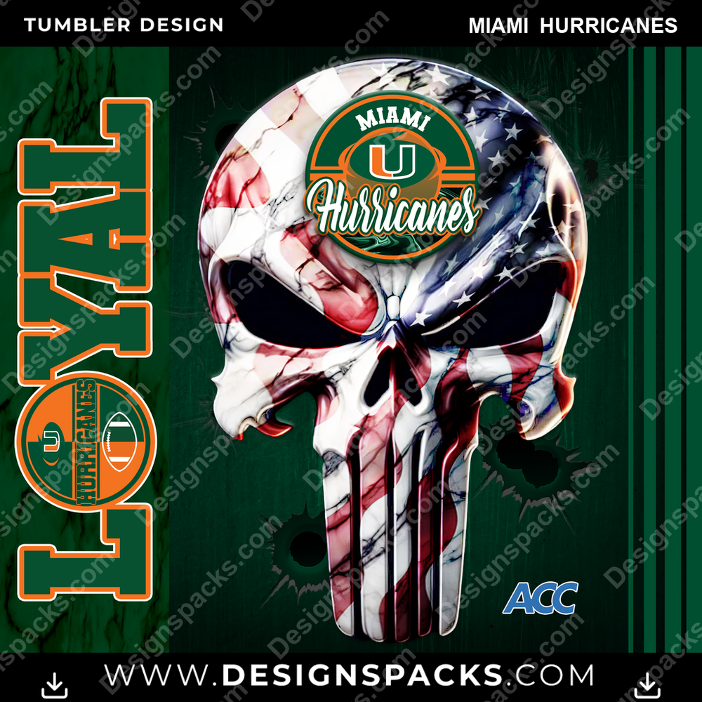 College Sport Loyal Miami Hurricanes Tumbler Digital Wrap Design
