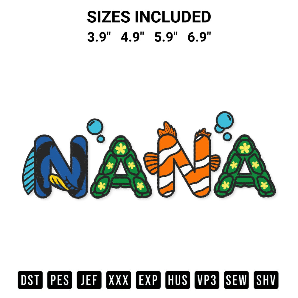 Create amazing crafts with the Finding Nemo Nana Disney Embroidery Design embroidery file. High-quality digital download from Designspacks.com, perfect for beginners and pros. Available sizes: 3.9", 4.9", 5.9", 6.9".