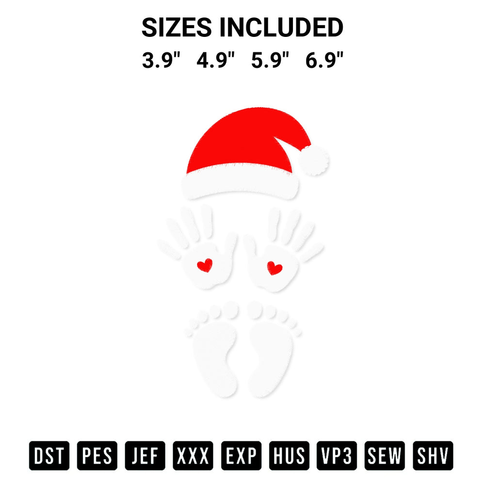 Create amazing crafts with the Baby Feet With Santa Hat Embroidery Design embroidery file. High-quality digital download from Designspacks.com, perfect for beginners and pros. Available sizes: 3.9", 4.9", 5.9", 6.9".