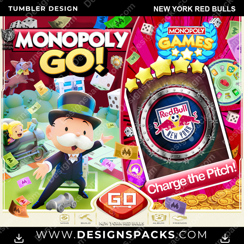 US Soccer Monopoly Go! New York Red Bulls Tumbler Digital Wrap Design