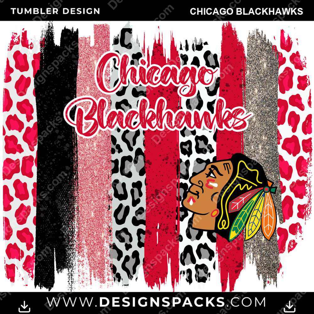 Hockey Brush Strokes Chicago Blackhawks NHL Hockey Tumbler Digital Wrap Design Download