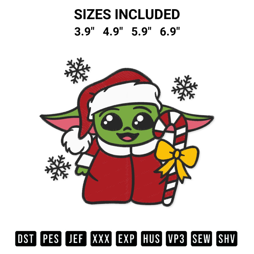 Download the Baby Yoda Santa Embroidery Design machine embroidery design exclusively at Designspacks.com. Premium digitized pattern for apparel and DIY crafts. Available sizes: 3.9", 4.9", 5.9", 6.9".