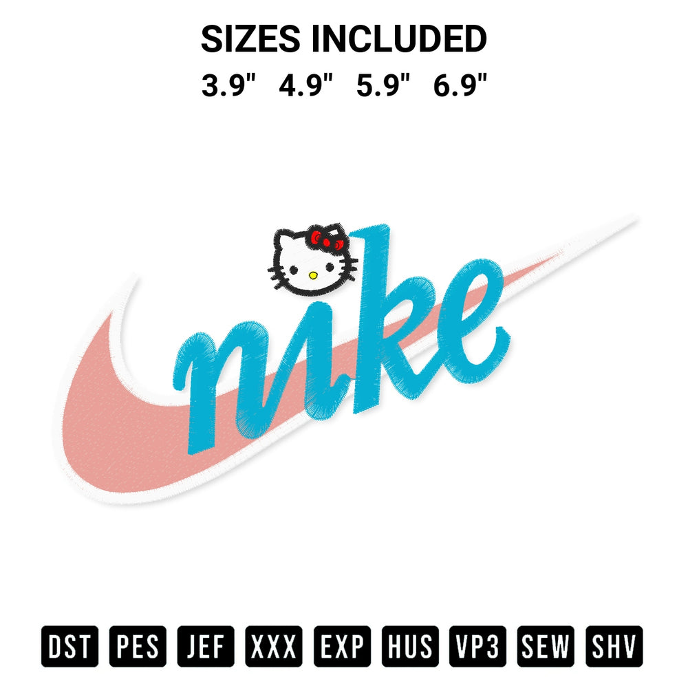 Get the Nike Hello Kitty Face Embroidery Design embroidery design for your custom crafts! Premium digitized files available for instant download at Designspacks.com. Available sizes: 3.9", 4.9", 5.9", 6.9".