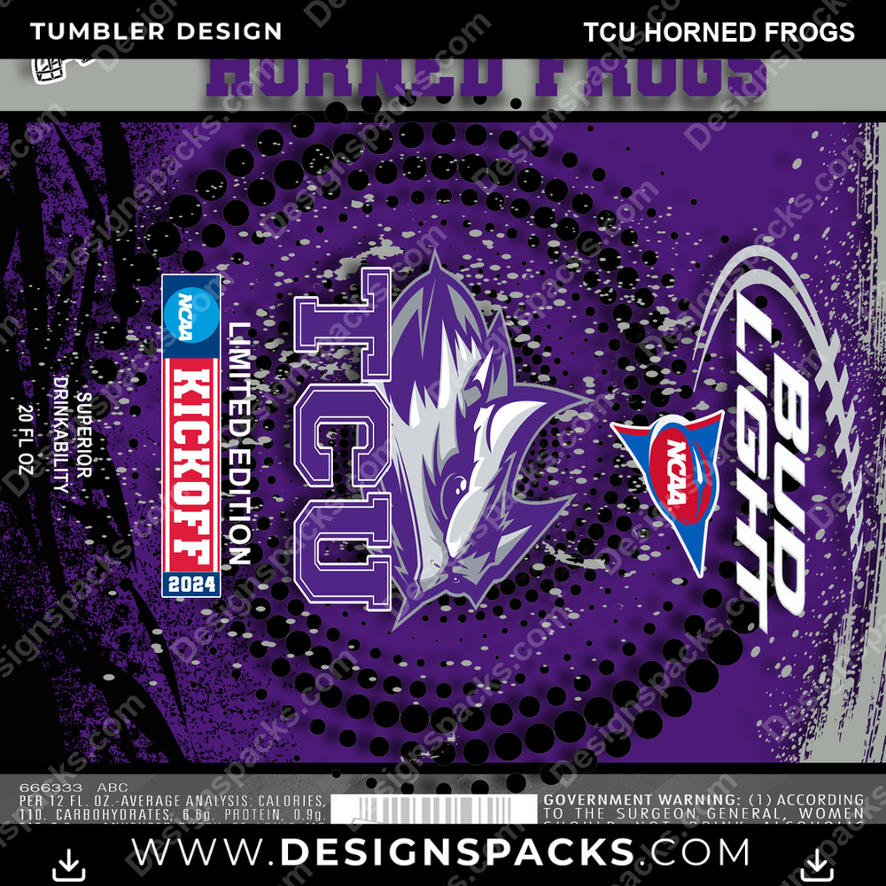 College Sport Bud TCU Horned Frogs NCAA College Sport Tumbler Digital Wrap Design Download