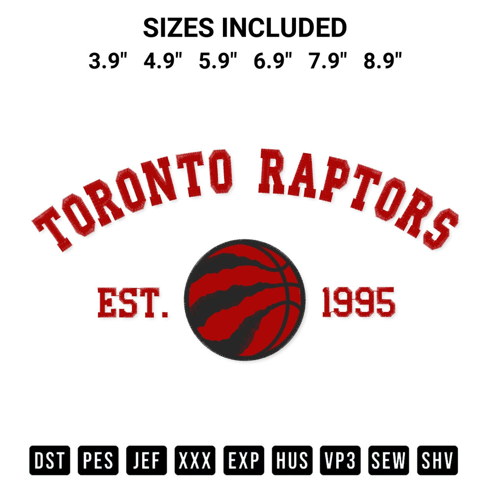 Shop the Toronto Raptors Est 1995 Embroidery Design machine embroidery pattern at Designspacks.com. Beautifully digitized for flawless stitching on any fabric. Available sizes: 3.9", 4.9", 5.9", 6.9", 7.9", 8.9".