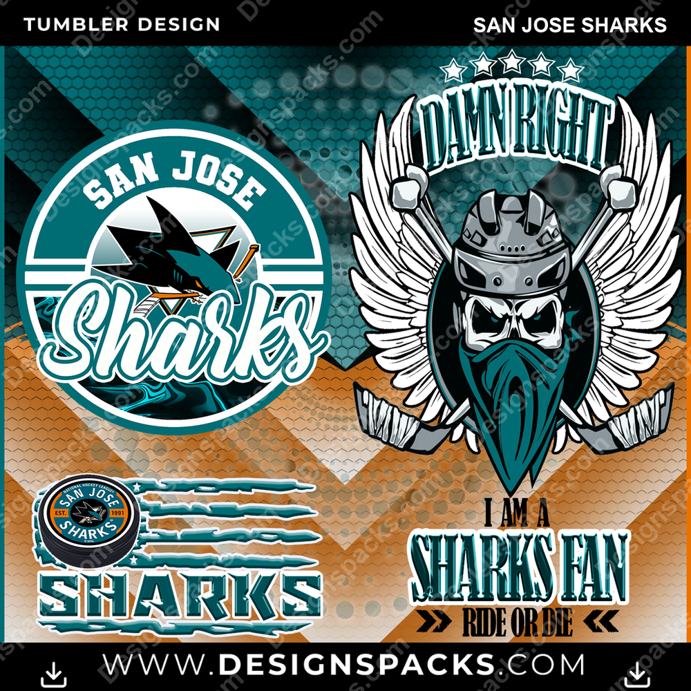 Hockey Skull Team San Jose Sharks NHL Hockey Tumbler Digital Wrap Design Download