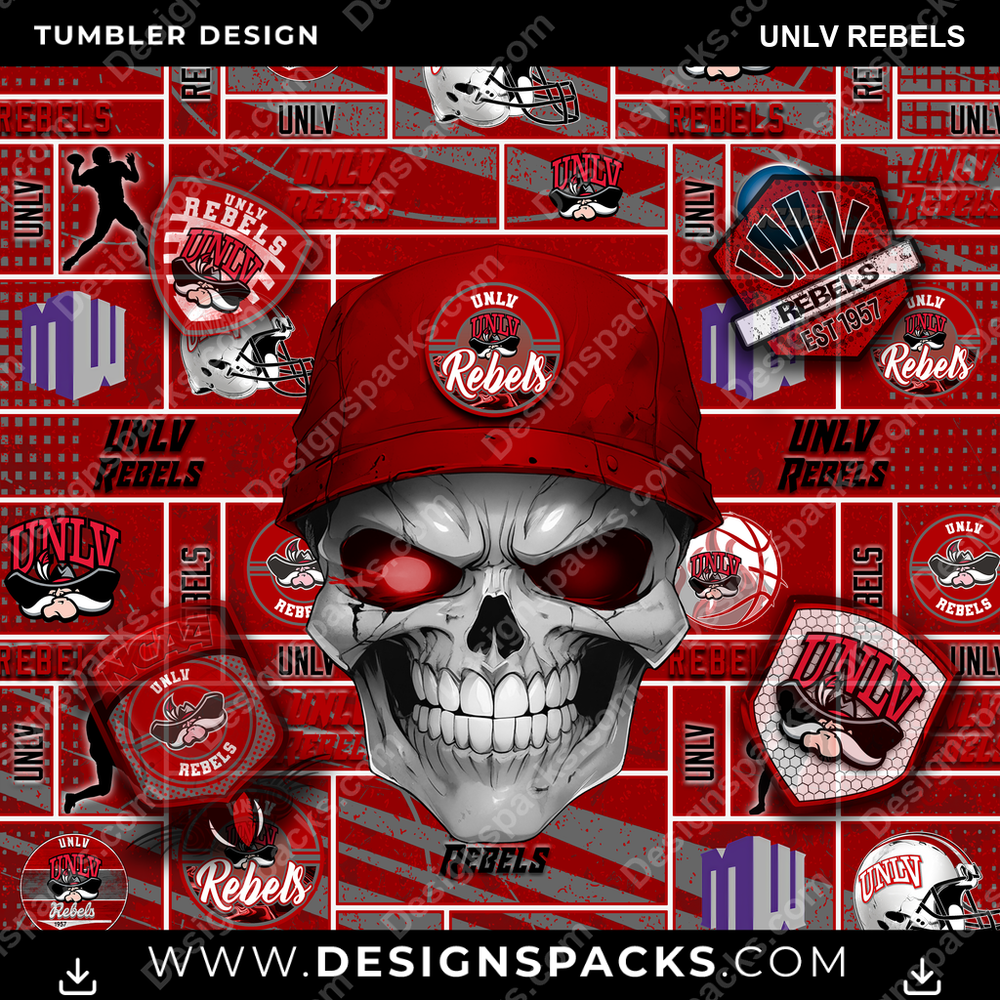 College Sport Skull UNLV Rebels Tumbler Digital Wrap Design