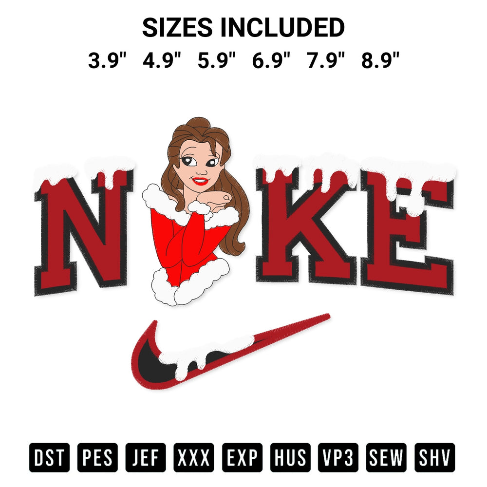 Discover the perfect addition to your crafting collection: Nike Belle Beauty Christmas Embroidery Design embroidery file. Instantly available at Designspacks.com. Available sizes: 3.9", 4.9", 5.9", 6.9", 7.9", 8.9".