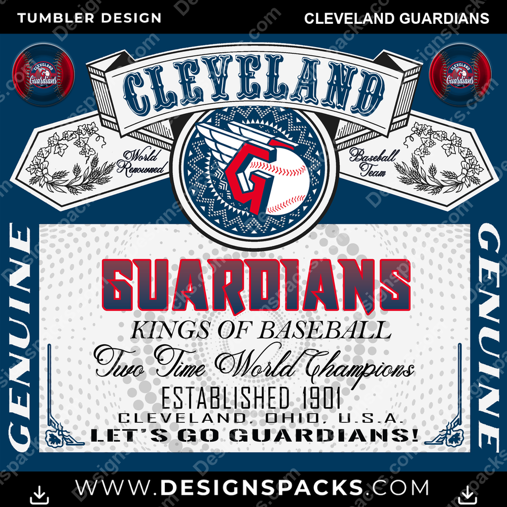 Baseball Bud Cleveland Guardians Tumbler Digital Wrap Design