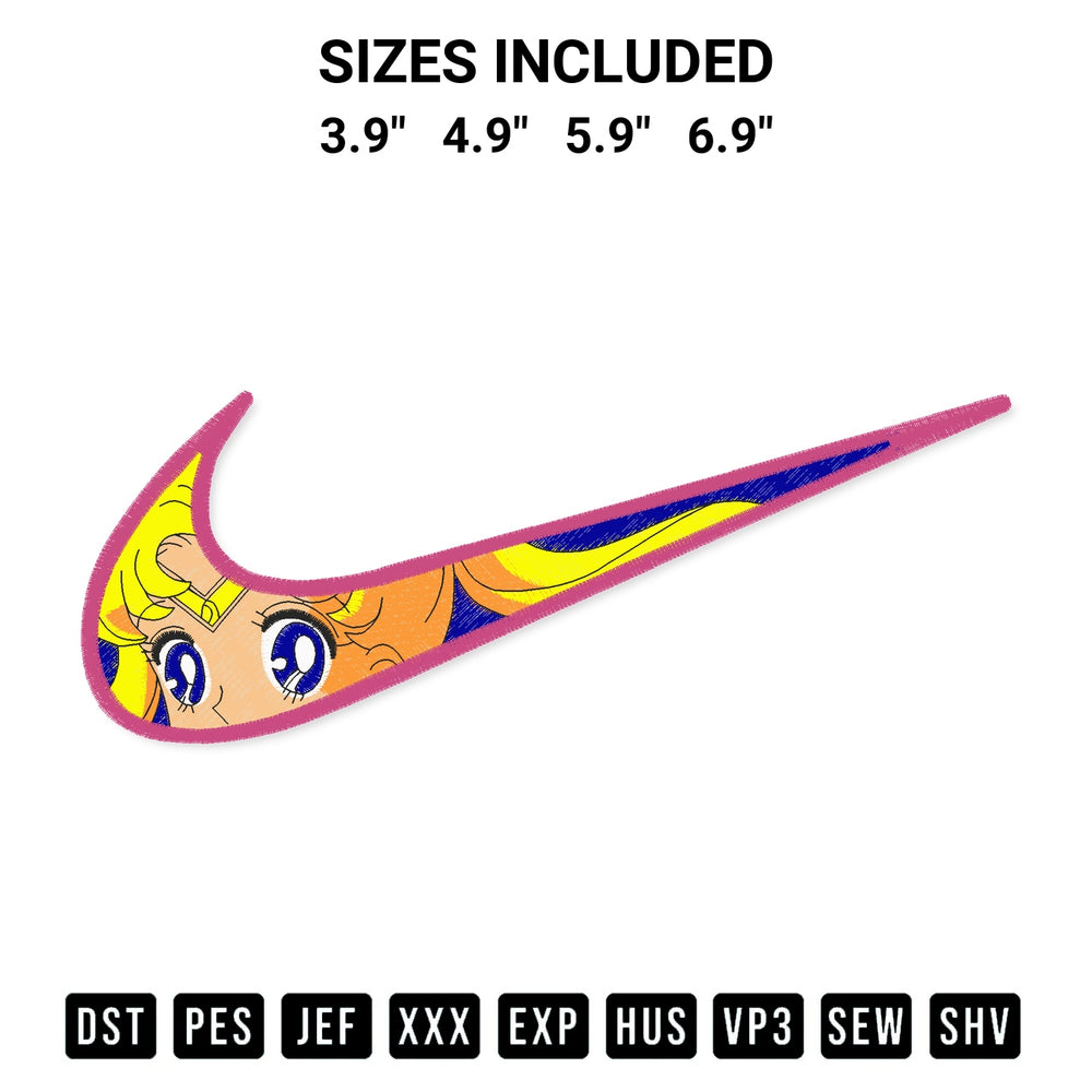 Elevate your next project with our Swoosh Sailor Moon Anime Embroidery Design embroidery file. Shop high-quality digital patterns instantly at Designspacks.com. Available sizes: 3.9", 4.9", 5.9", 6.9".