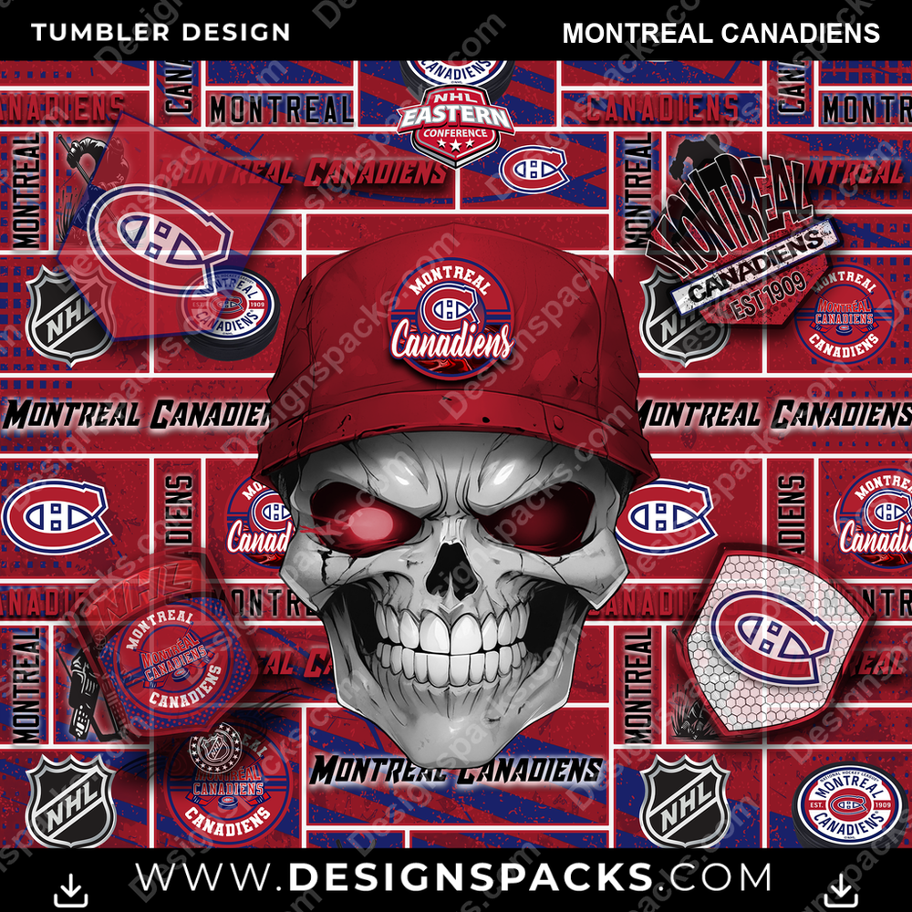 Hockey Skull Montreal Canadiens Tumbler Digital Wrap Design