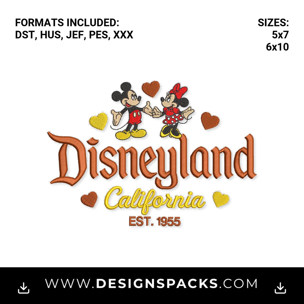 Disneyland California Mickey Minnie 1955 Embroidery Design - Instant digital download pattern at Designspacks.com