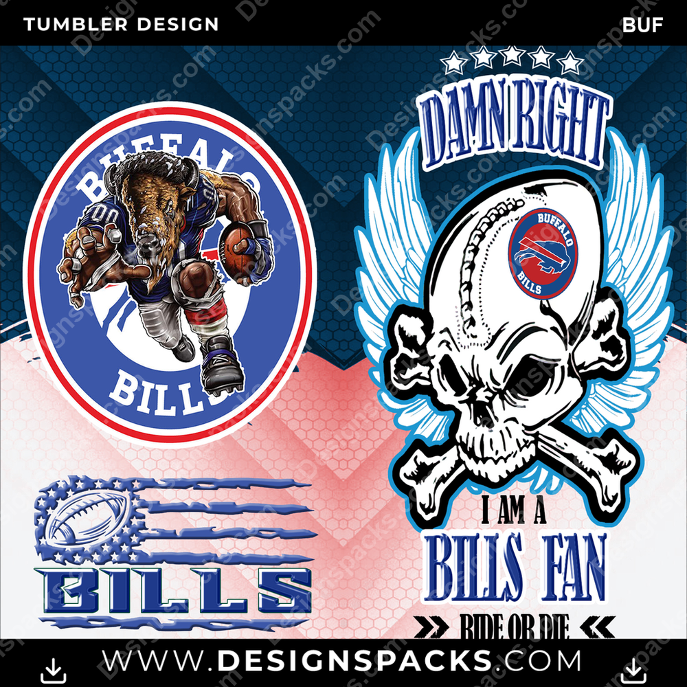 Football Skull BUF Tumbler Digital Wrap Design