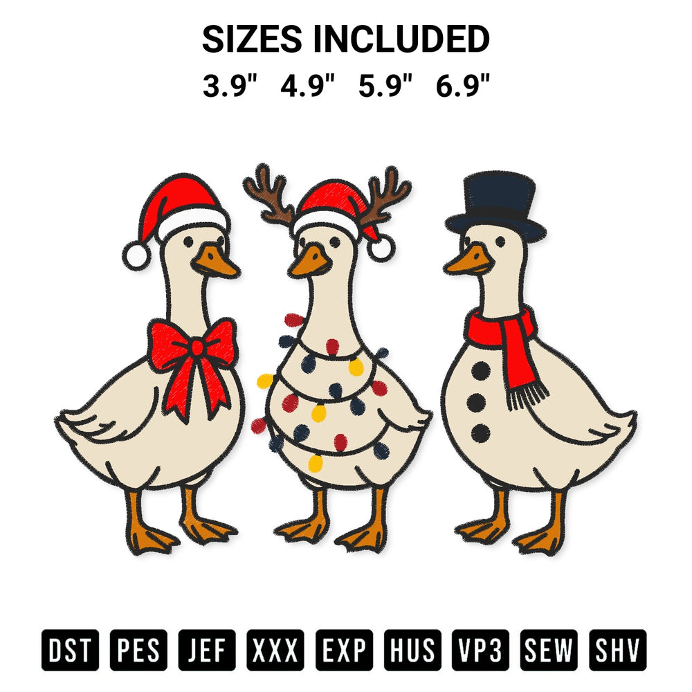 Add a unique touch to your apparel with the Christmas Goose Embroidery Design embroidery file. Premium instant download available now on Designspacks.com. Available sizes: 3.9", 4.9", 5.9", 6.9".