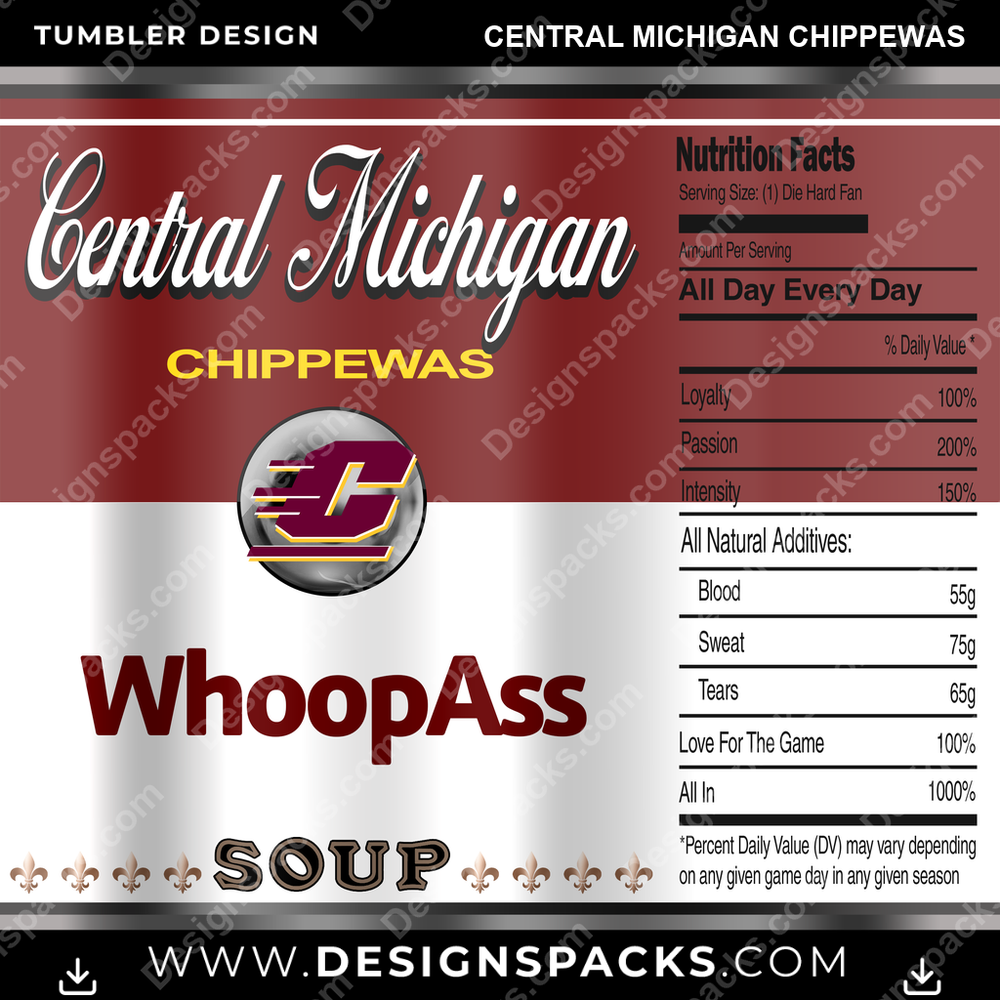 College Sport Soup Can Central Michigan Chippewas NCAA College Sport Tumbler Digital Wrap Design Download