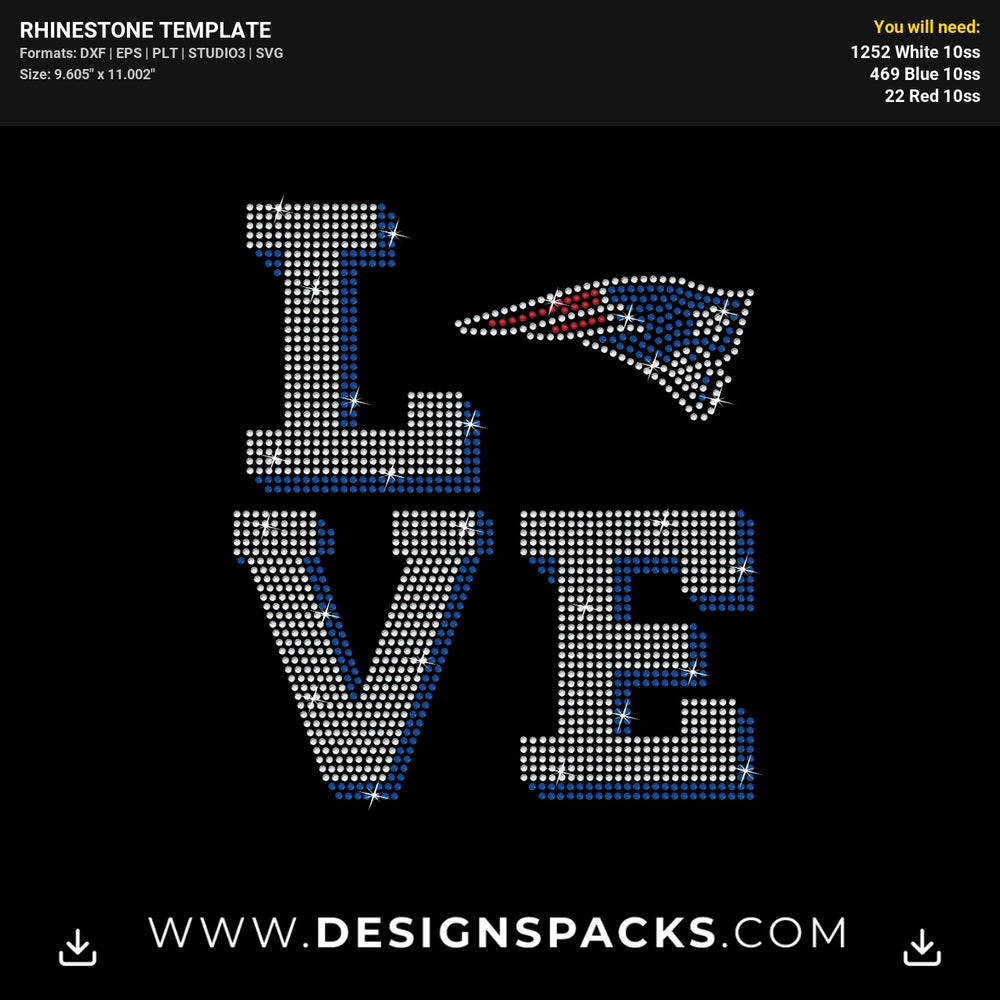 Love New England Patriots Rhinestone Digital Template