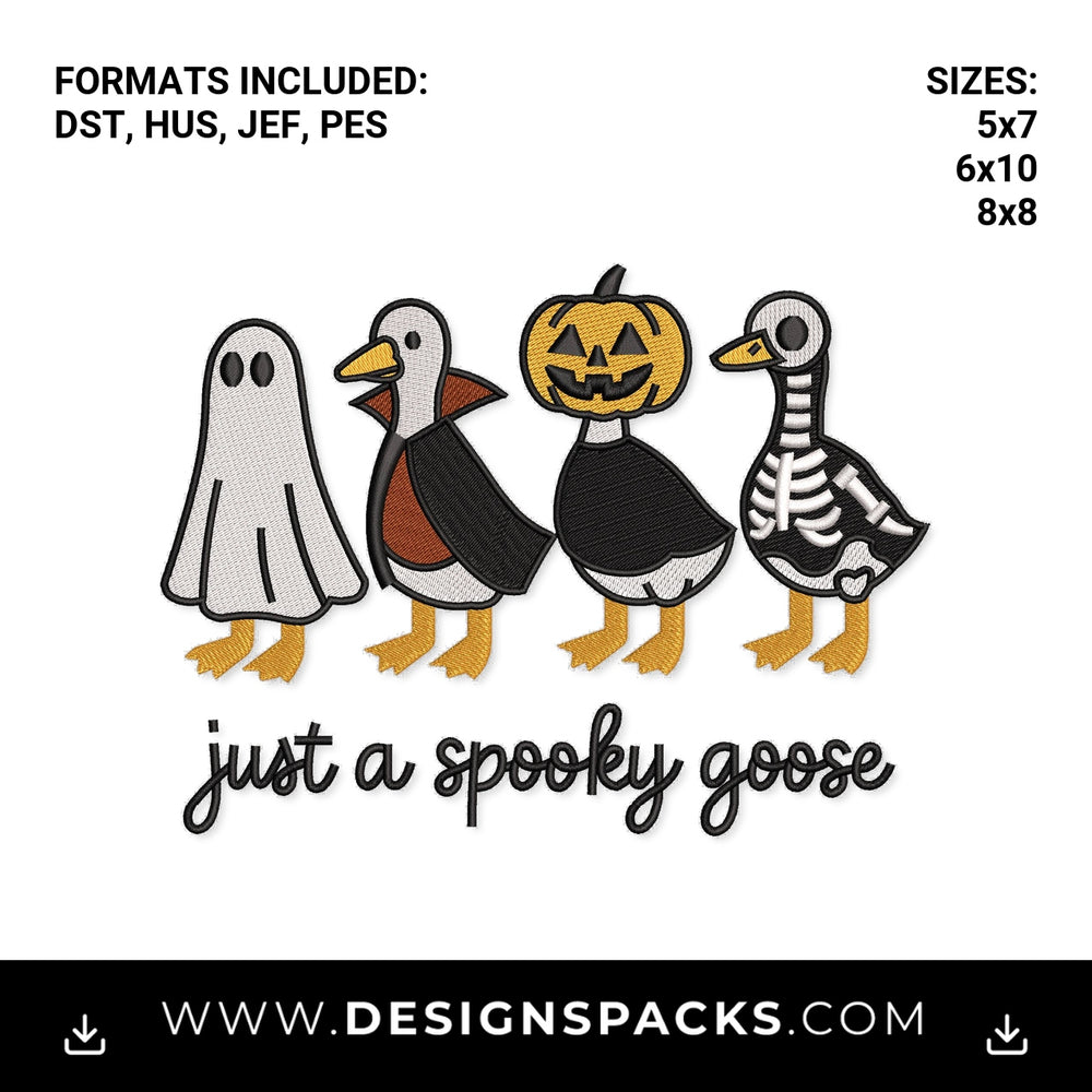 Just a Spooky Goose Halloween Embroidery Design - Instant digital download pattern at Designspacks.com