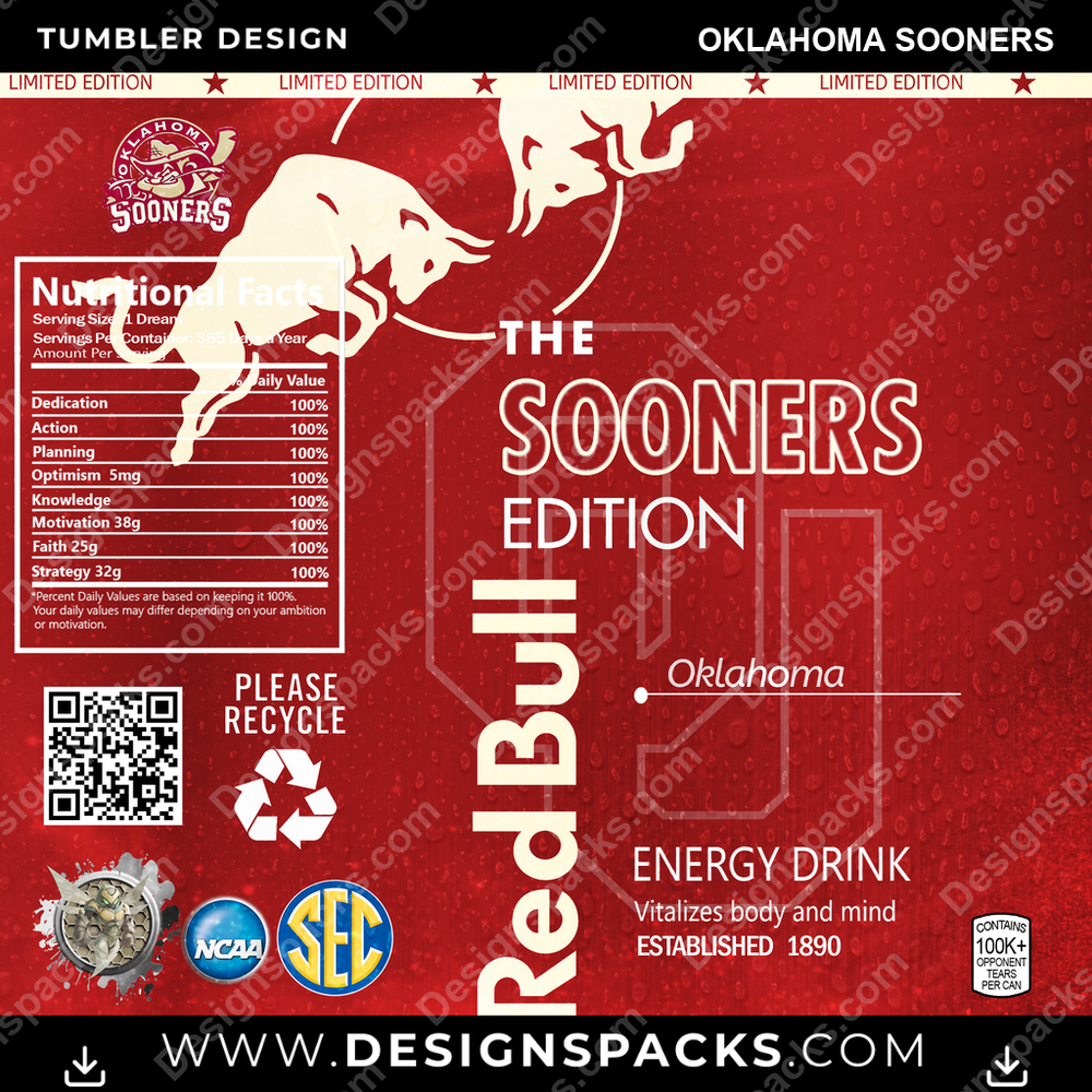 College Sport Red Bull Oklahoma Sooners NCAA College Sport Tumbler Digital Wrap Design Download