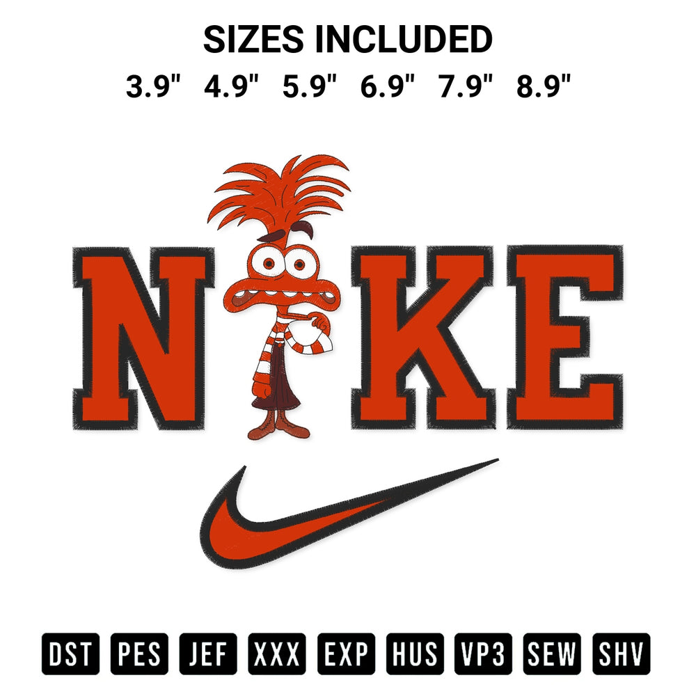 Shop the Nike Anxiety Inside Out 2 Embroidery Design machine embroidery pattern at Designspacks.com. Beautifully digitized for flawless stitching on any fabric. Available sizes: 3.9", 4.9", 5.9", 6.9", 7.9", 8.9".