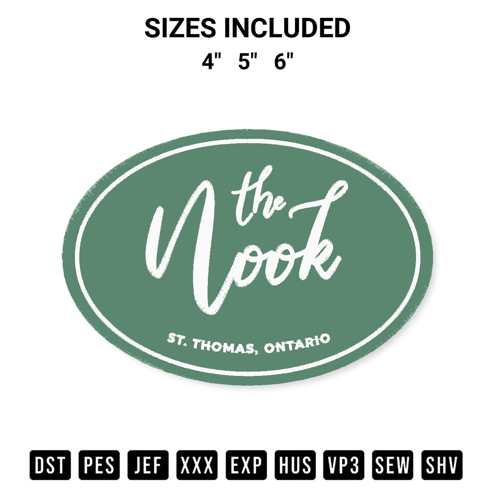 Stitch like a pro with the The Nook Logo Embroidery Design embroidery pattern from Designspacks.com. High-quality digital machine embroidery file. Available sizes: 4", 5", 6".