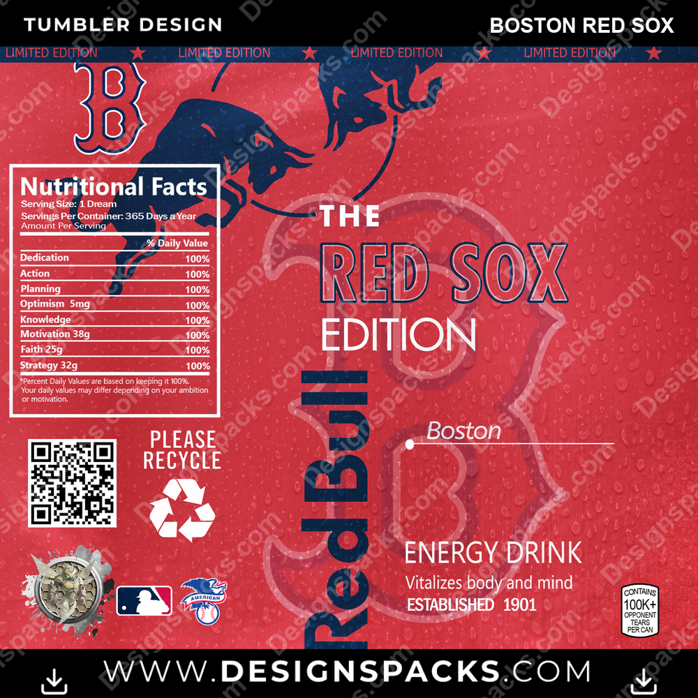 Baseball Red Bull Boston Red Sox Tumbler Digital Wrap Design