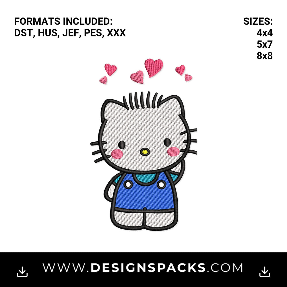 Dear Daniel Kitty with Pink Hearts Embroidery Design - Instant digital download pattern at Designspacks.com