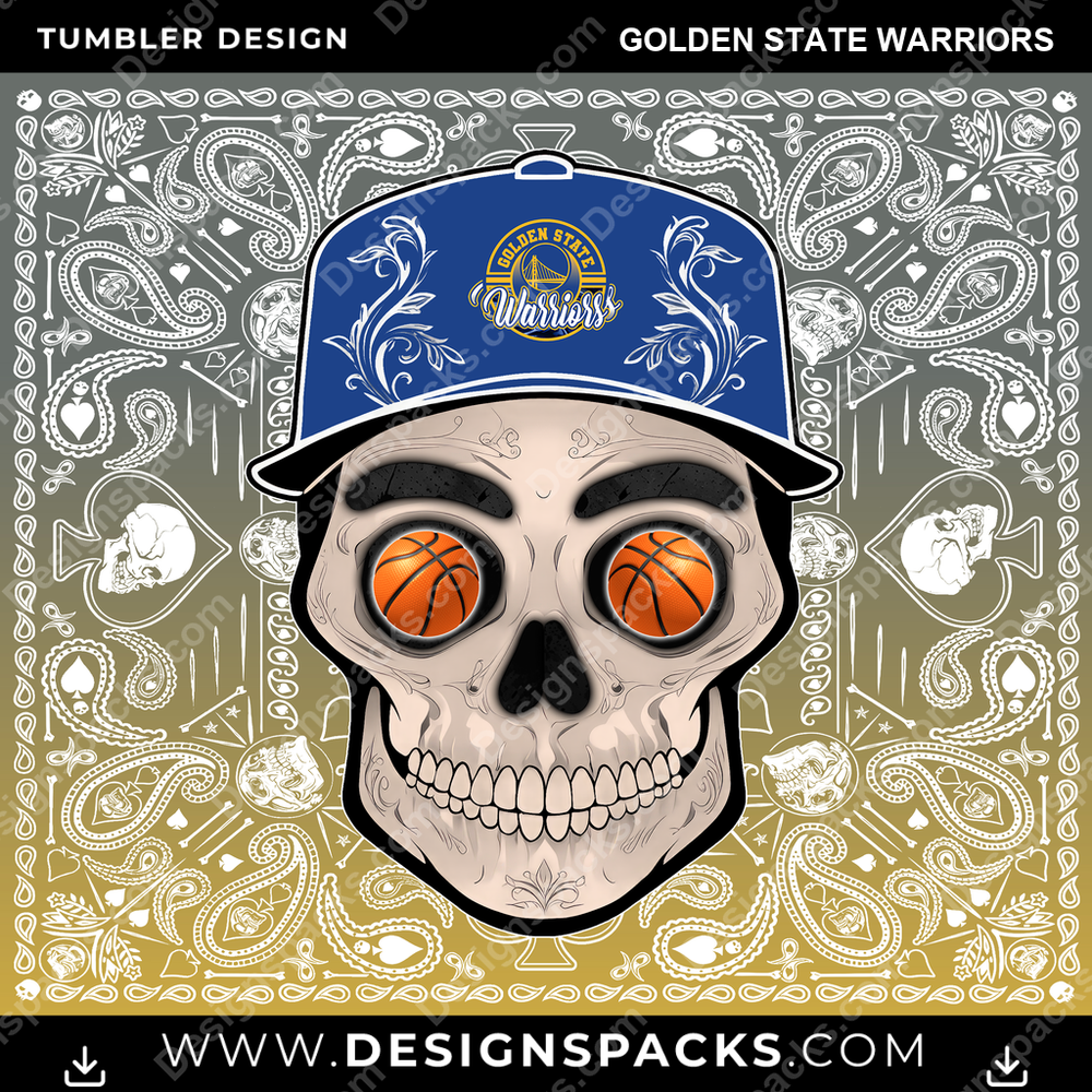 Basketball Skull Handkerchief Golden State Warriors NBA Basketball Tumbler Digital Wrap Design Download