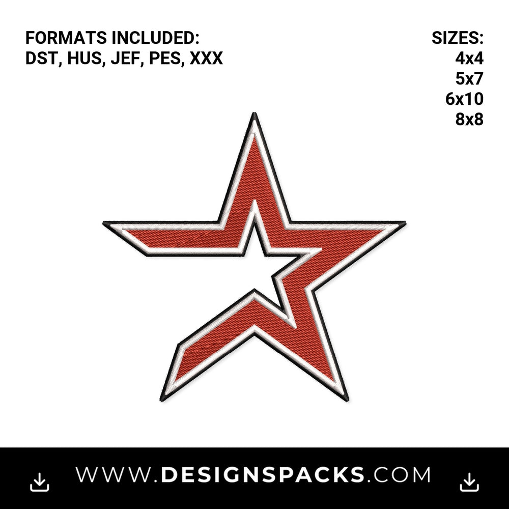 Houston Astros Open Star Logo Embroidery Design - Instant digital download pattern at Designspacks.com