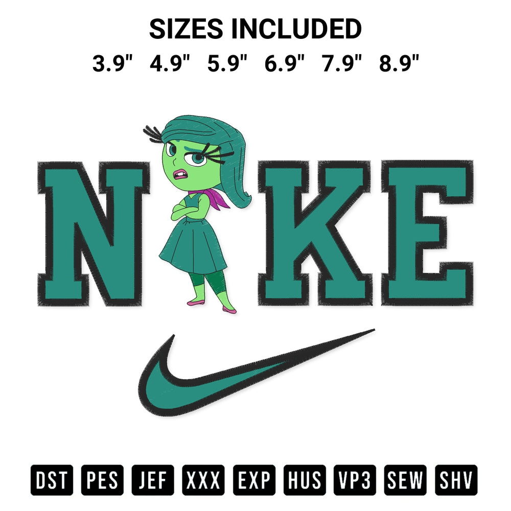 Download the Nike Disgust Inside Out 2 Embroidery Design machine embroidery design exclusively at Designspacks.com. Premium digitized pattern for apparel and DIY crafts. Available sizes: 3.9", 4.9", 5.9", 6.9", 7.9", 8.9".