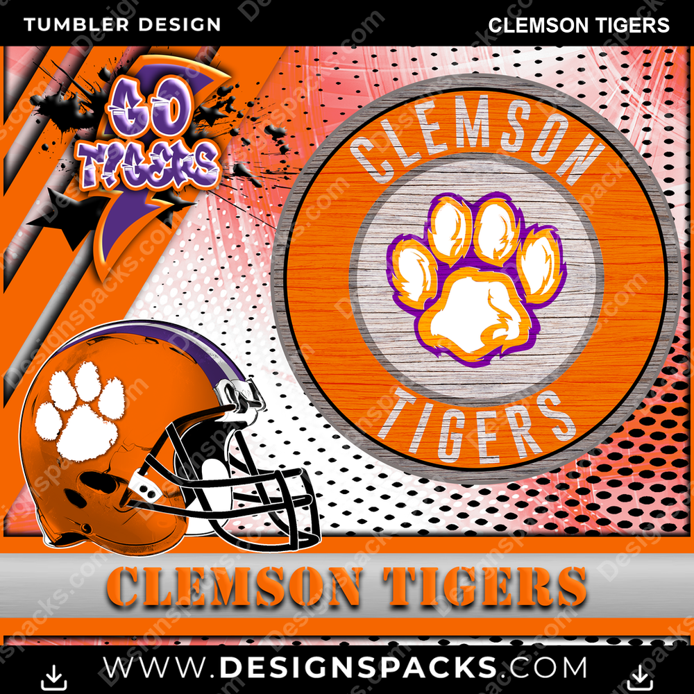 College Sport Go Team 2 Clemson Tigers NCAA College Sport Tumbler Digital Wrap Design Download