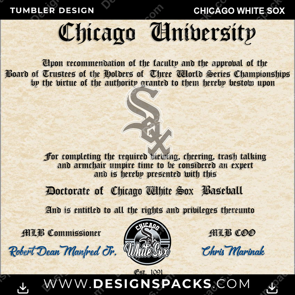 Baseball Diploma Chicago White Sox Tumbler Digital Wrap Design