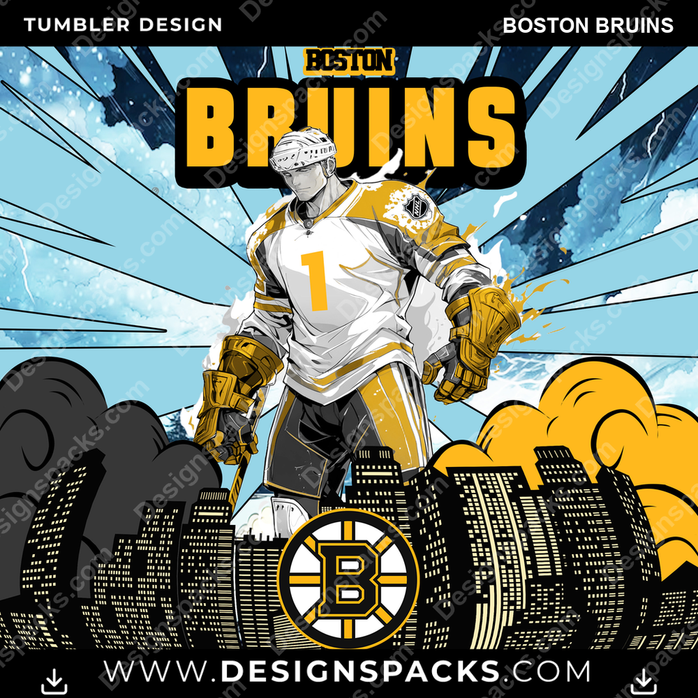 Ice Hockey Comic Cover Boston Bruins Tumbler Digital Wrap Design