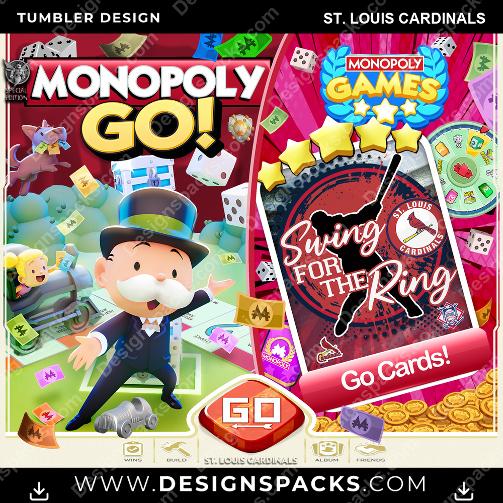 Baseball Monopoly Go! St. Louis Cardinals MLB Baseball Tumbler Digital Wrap Design Download