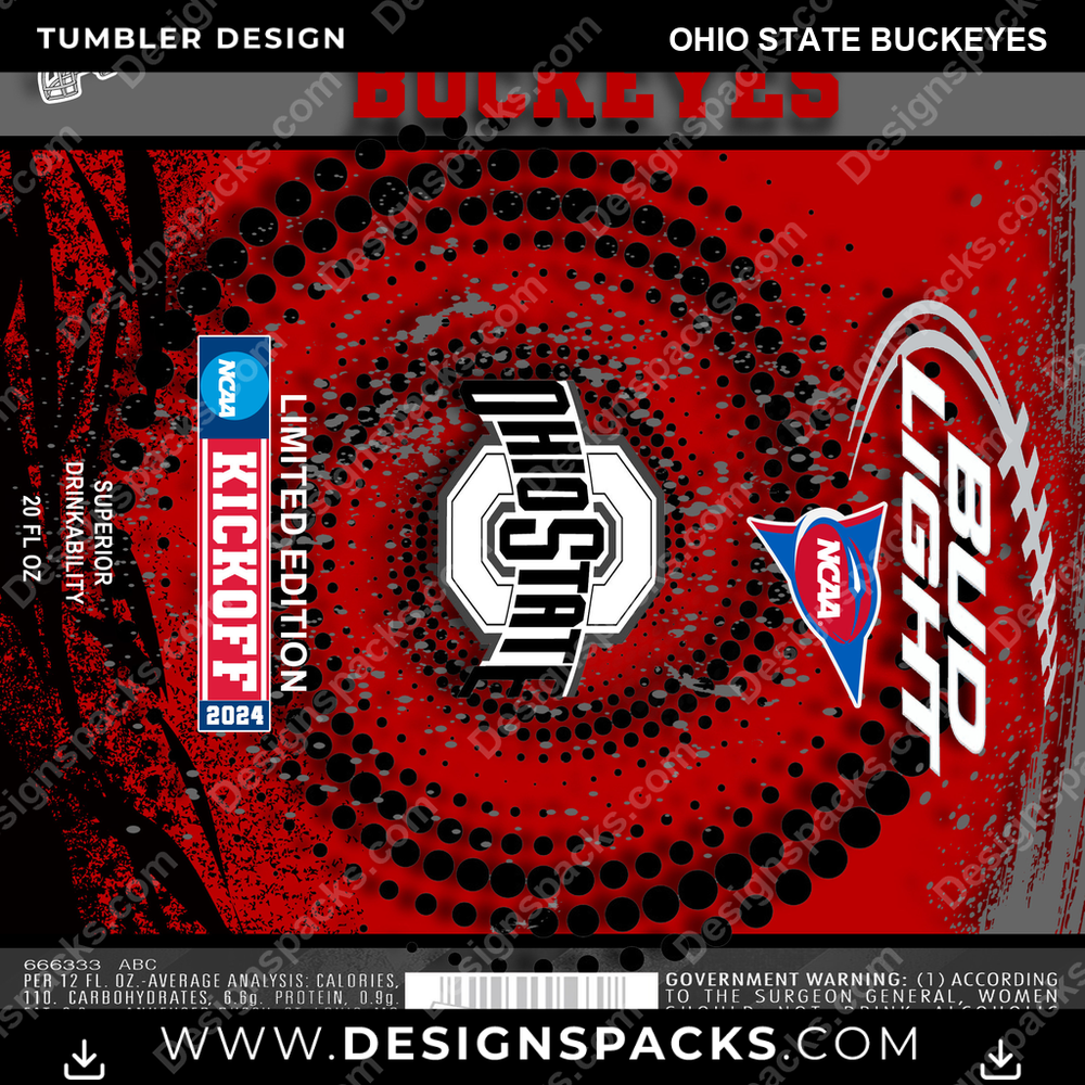 College Sport Bud Ohio State Buckeyes Tumbler Digital Wrap Design