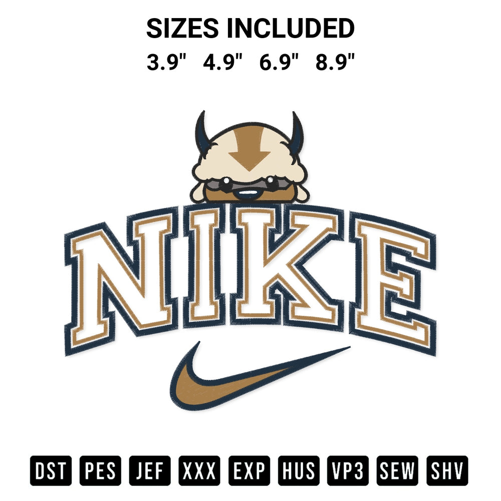 Stitch like a pro with the Nike Appa Avatar Embroidery Design embroidery pattern from Designspacks.com. High-quality digital machine embroidery file. Available sizes: 3.9", 4.9", 6.9", 8.9".