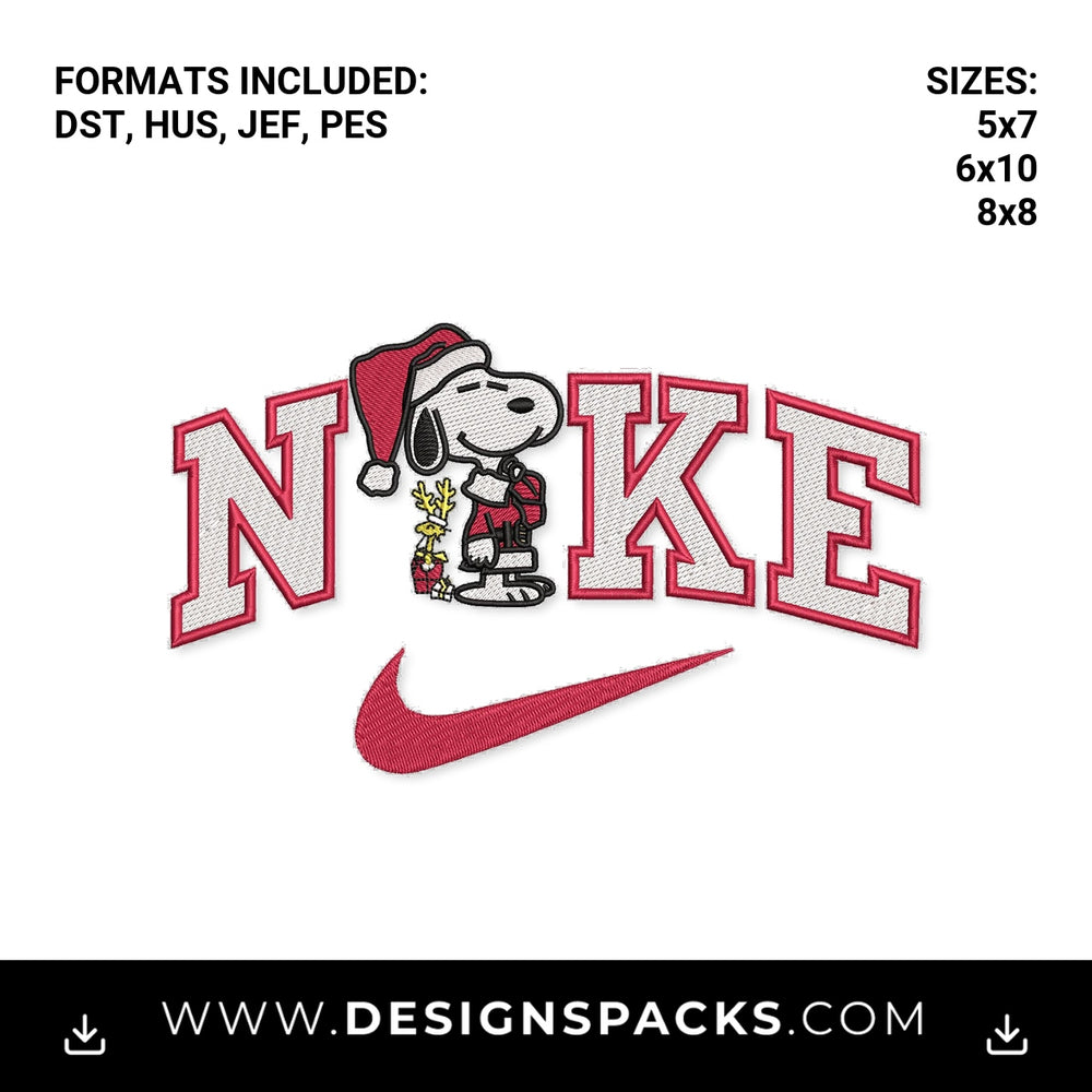 Christmas Santa Snoopy Nike Swoosh Embroidery Design - Instant digital download pattern at Designspacks.com