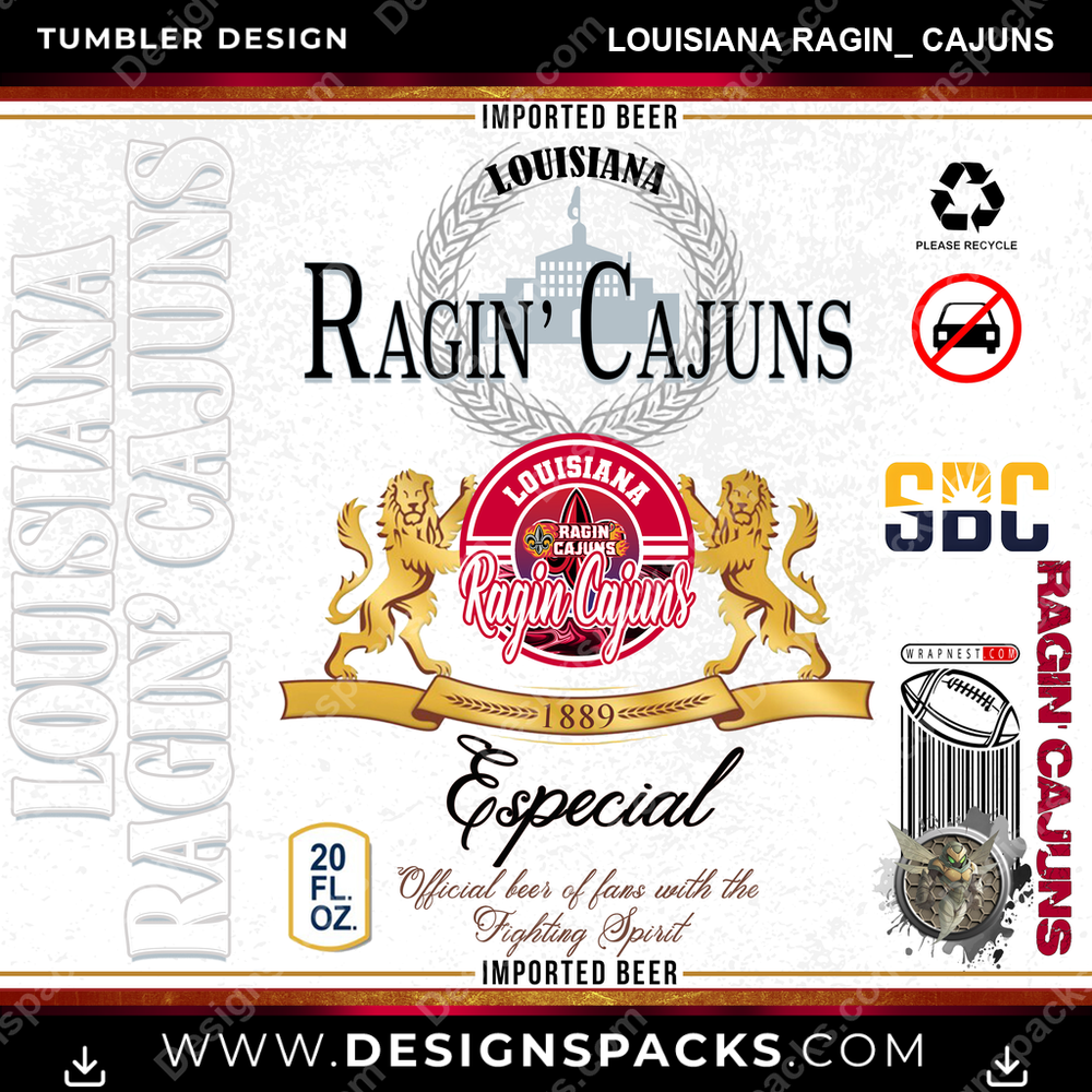 College Sport Modelo Louisiana Ragin_ Cajuns Tumbler Digital Wrap Design