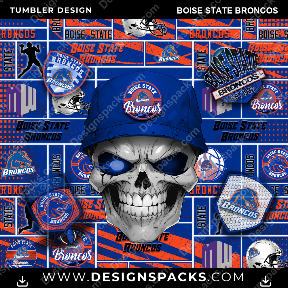 College Sport Skull Boise State Broncos NCAA College Sport Tumbler Digital Wrap Design Download