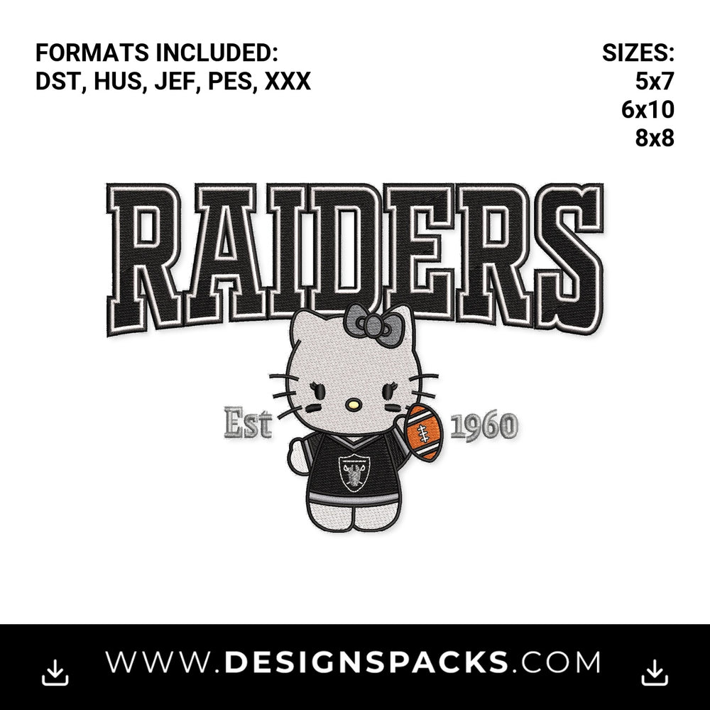 Hello Kitty Raiders Football Est 1960 Embroidery Design - Instant digital download pattern at Designspacks.com