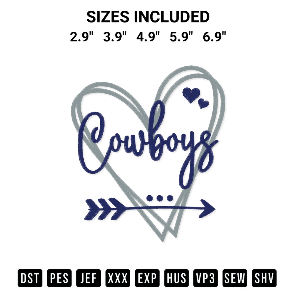 Looking for the perfect pattern? Download the Dallas Cowboys Heart Embroidery Design embroidery design today at Designspacks.com. Crisp, clean stitching guaranteed. Available sizes: 2.9", 3.9", 4.9", 5.9", 6.9".