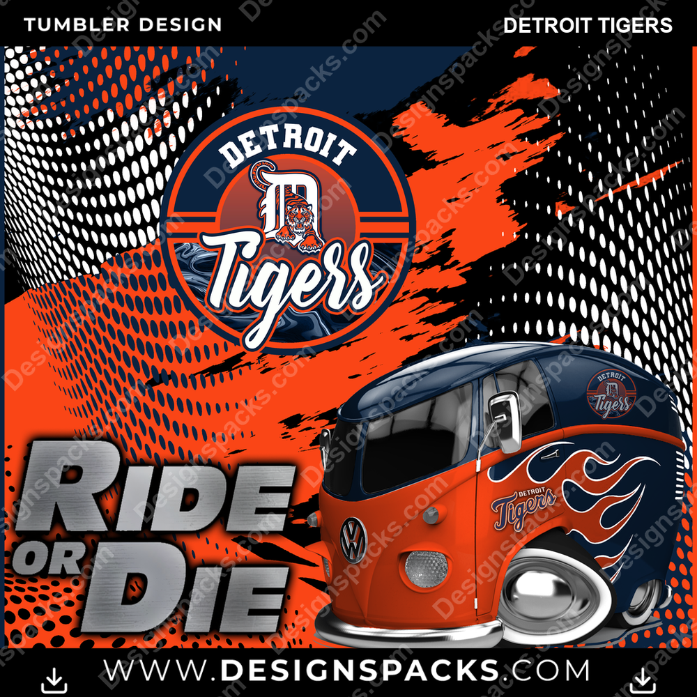 Baseball Ride or Die Detroit Tigers Tumbler Digital Wrap Design