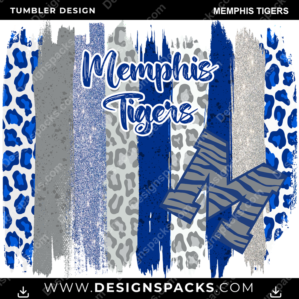 College Sport Brush Strokes Memphis Tigers NCAA College Sport Tumbler Digital Wrap Design Download