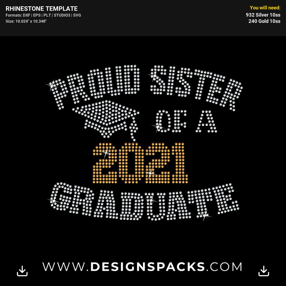 Proud Sister Of A Graduate Rhinestone Digital Template