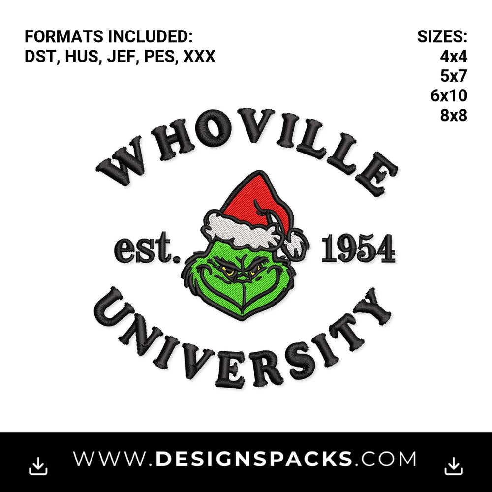 Whoville University Est 1954 Christmas Embroidery Design - Instant digital download pattern at Designspacks.com