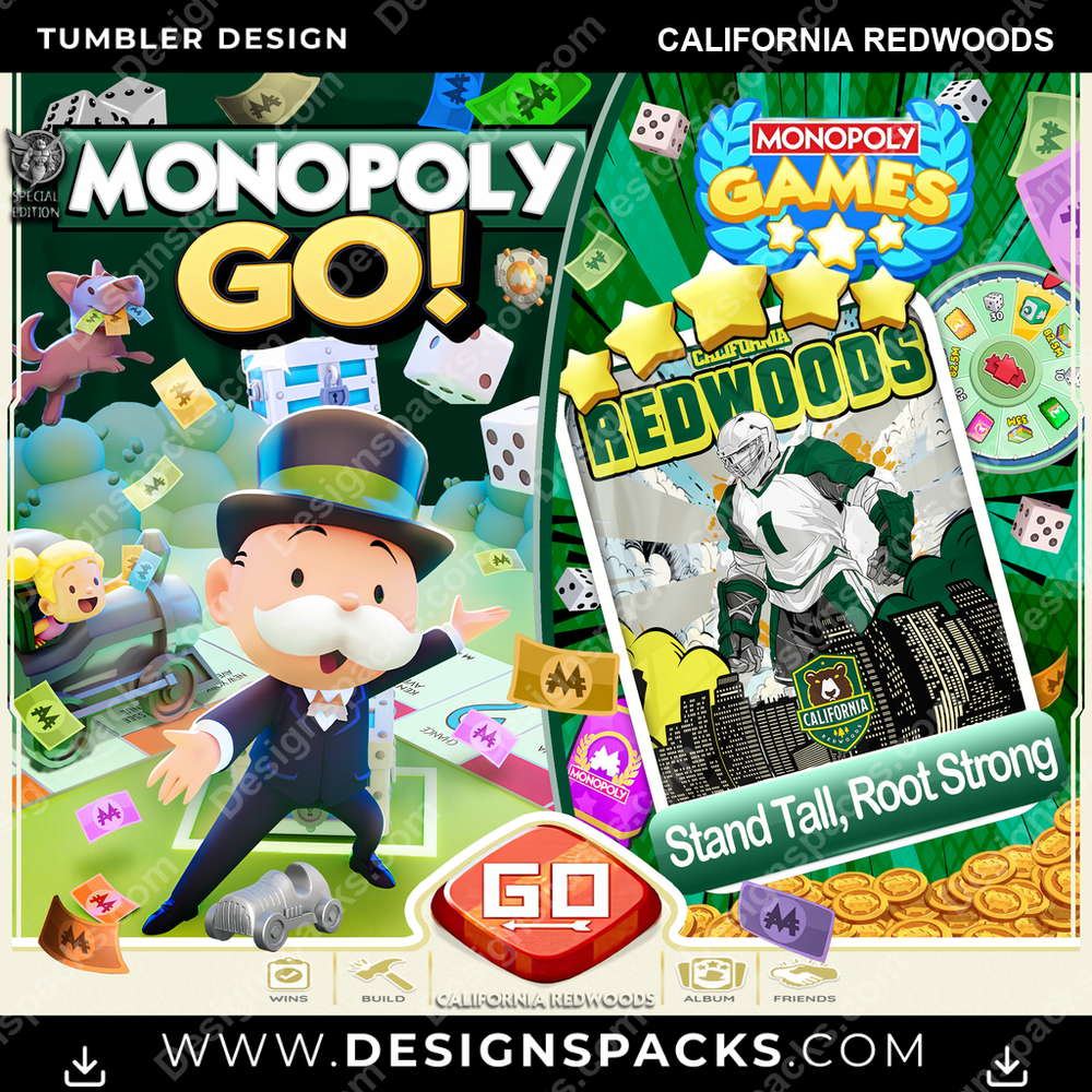 Lacrosse Monopoly Go! California Redwoods Tumbler Digital Wrap Design