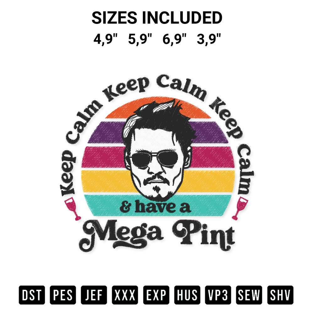 Shop the Johnny Depp Keep Calm And Have A Mega Pint Vintage Justice For Johnny Logo Embroidery Design machine embroidery pattern at Designspacks.com. Beautifully digitized for flawless stitching on any fabric. Available sizes: 4,9", 5,9", 6,9", 3,9".