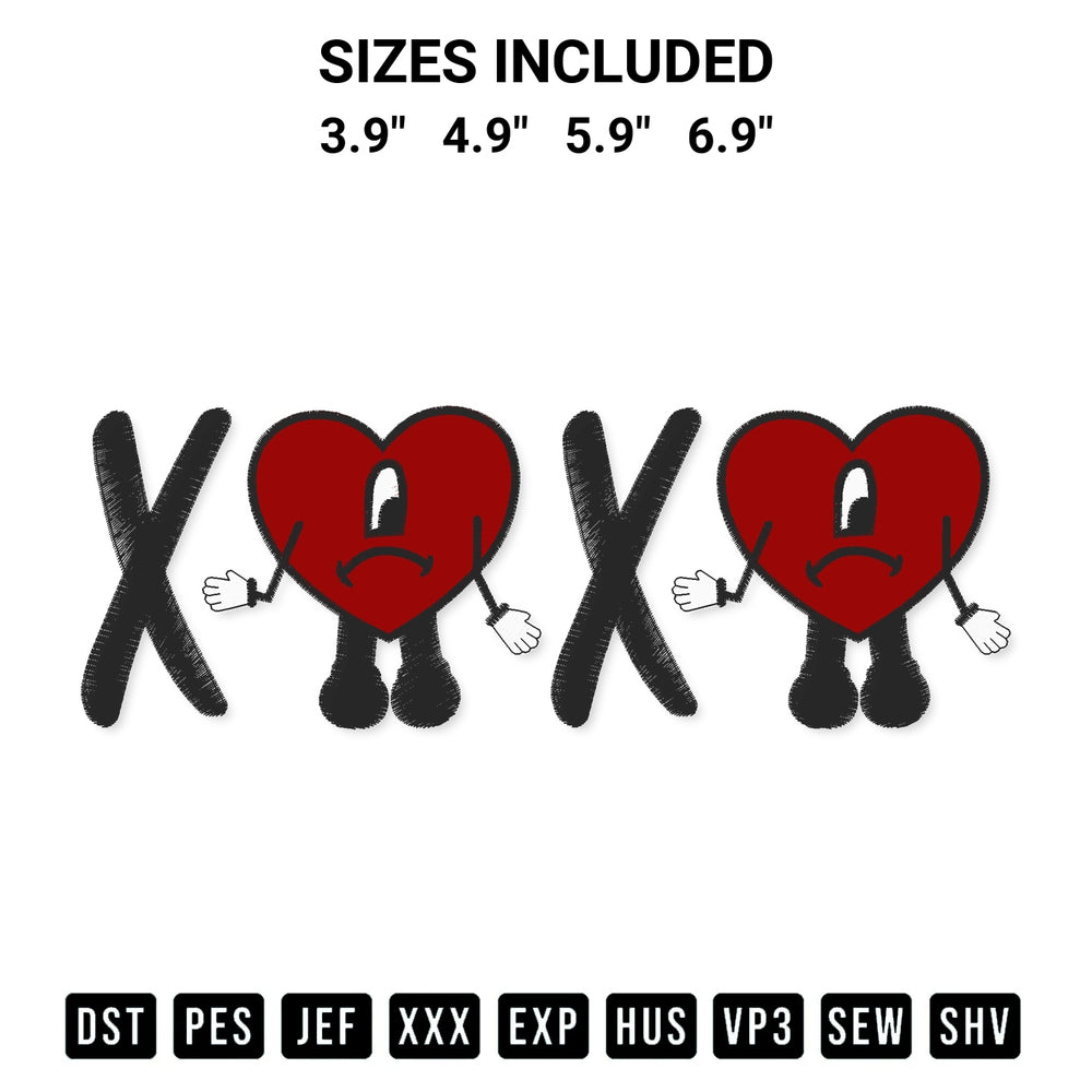 Discover the perfect addition to your crafting collection: Bad Bunny Xoxo Embroidery Design embroidery file. Instantly available at Designspacks.com. Available sizes: 3.9", 4.9", 5.9", 6.9".