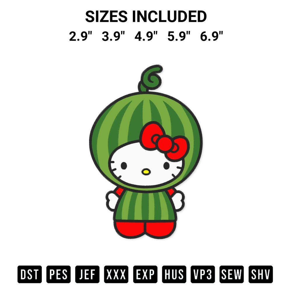 Transform your fabrics with the Hello Kitty Watermelon Embroidery Design embroidery design. Instant access to premium digitized patterns at Designspacks.com. Available sizes: 2.9", 3.9", 4.9", 5.9", 6.9".
