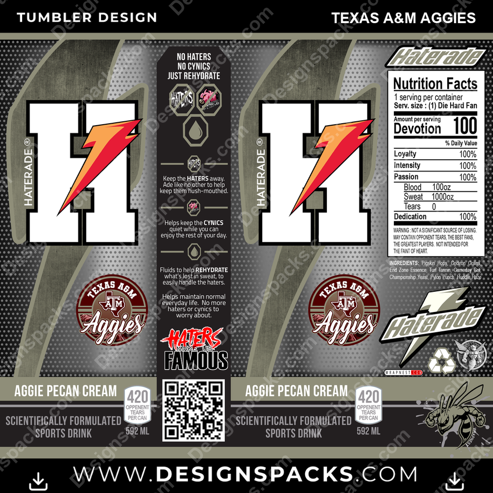College Sport Haterade Texas A&M Aggies NCAA College Sport Tumbler Digital Wrap Design Download