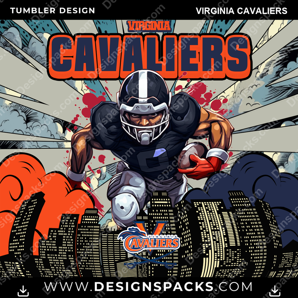 College Sport Comic Cover Virginia Cavaliers NCAA College Sport Tumbler Digital Wrap Design Download